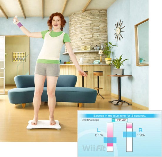 An official Nintendo image of someone having fun on the WiiFit plank.