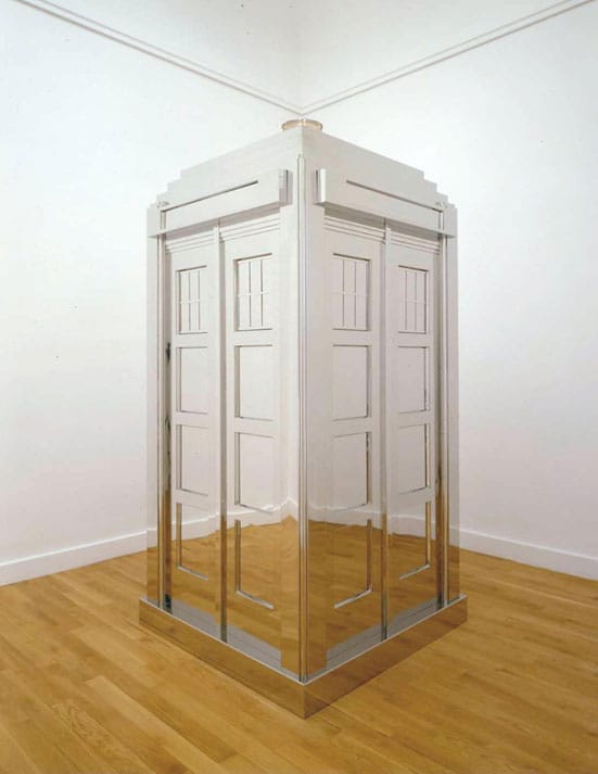 Mark Wallinger curates: The Russian Linesman: Frontiers, Borders and Thresholds — 
Mark Wallinger
Time and Relative Dimensions in Space, 2001
Stainless steel, MDF, electric light
281.5 x 135 x 135 cm
Courtesy Anthony Reynolds Gallery
© the artist 2009
