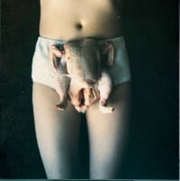 In the darkest hour there may be light: Works from Damien Hirst's Murderme Collection —  Sarah Lucas  Chicken Knickers 2000  C-type photograph  Murderme Ltd,
            London, Courtesy of Sadie Coles HQ, London  © 2006 Sarah Lucas