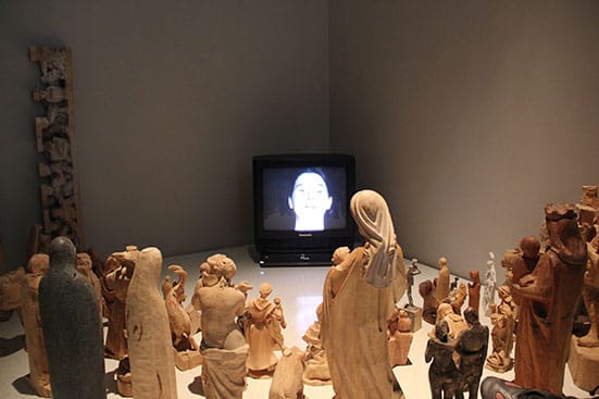 KOLUMBA — 
Mira Bergmuller installation What is sacred to me? (2010), (video, figures of wood, plaster, bronze and clay) (Photo: A. Funston)
