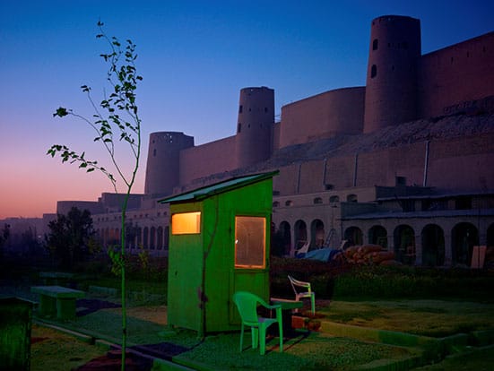 Constructing Worlds:  Photography and Architecture in the Modern Age  — Simon NorfolkA security guard's booth at the newly restored Ikhtiaruddin citadel, Herat, 2010 - 2011.Courtesy of Simon Norfolk