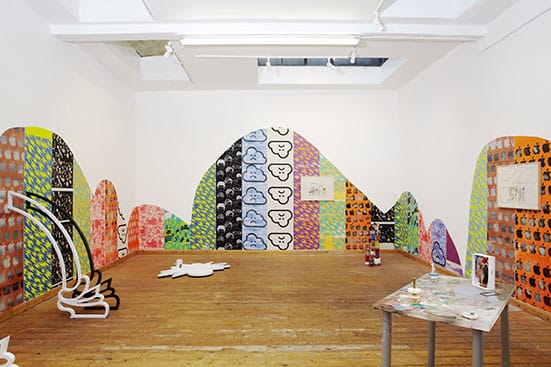 Feature on the new John Jones Project Space in the Arts Building, Finsbury Park — Ludovica GiosciaFrom left to right: Amarklor Peritonitis, Hooloovoo, Sumatra Samphire and Infra-white, 2014 (in the background Cloud Ash Dolphin Crash, 2014)Dimensions variablePackaging debris, resin, ash, plastic debris, plaster, make-up, paper, textiles, plastic, acrylic paint and dirtCourtesy Riccardo Crespi, MilanAt Marcelle Joseph Projects Material Girls and their Muses