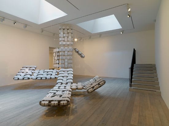 Thomas Bayrle, Ann Lislegaard, and Ultra-red — 
THOMAS BAYRLE
SARS Formation (modified)
2008
Pasteboard, wood
360 x 480 x 450 cm
Courtesy Galerie Francesca Pia, Zurich; Galerie Barbara Weiss, Berlin
Photographer Marcus J. Leith
