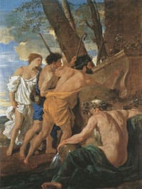 Twombly and Poussin: Arcadian Painters —
Nicolas Poussin, The Arcadian Shepherds (c.1629) 
Oil on canvas, 121.6 x 96 x 6 cm, © Devonshire Collection, Chatsworth.  
Reproduced by permission of Chatsworth Settlement Trustees.
