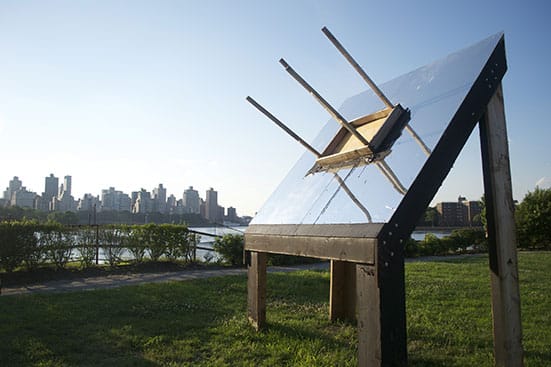 Four Exhibitions at Socrates Sculpture Park, New York — 
Darren Bader ‘Glue a [rectangular] table to the sky [table top up, somewhere not too close to the sky’s zenith].’ Socrates Park (Photo J. Scutts)
