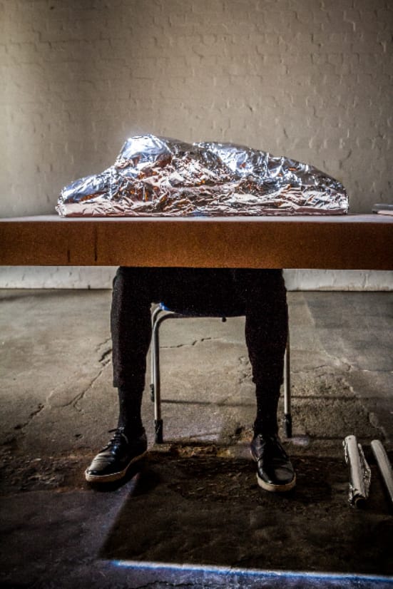 Review of performance <em>earning innocence</em> by Anton Mirto, performed at The Yard,  Hackney Wick, 25-29 March 2014 — Anton Mirto earning innocence 2014 
The Yard, Hackney Wick
Photograph: Adam Petto 