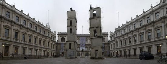 Anselm Kiefer 'Aperiatur Terra' —  Anselm Kiefer  Jericho  Installation Royal Academy of Arts, London,
            2007  2007  Reinforced concrete and lead  689 x 177 3/16 x 177 3/16
            in. (1750 x 450 x 450 cm) and 590 9/16 x 196  7/8 x 189 in. (1500
            x 500 x 480 cm)  (c) the artist  Photo: Todd-White Art Photography
             Courtesy Jay Jopling/ White Cube (London)