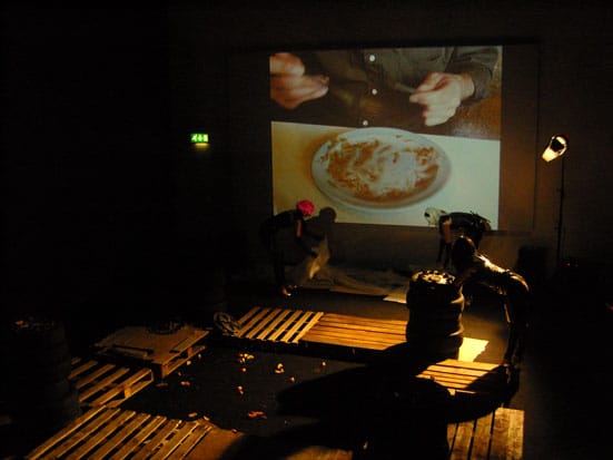Photograph from ‘Dynamite Fighter’ performance, Jennie Fagerström, Malin Ståhl and Anita Wernström as the ‘Waitresses’
