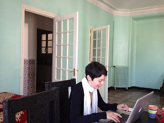
Nicene Kossentini working in the residency flat, May 2012 © aria

