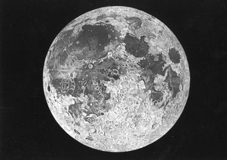 John Russell, R.A. Engraving of the moon, showing the ‘impossible’ image of the whole visible surface of the moon illuminated obliquely, published posthumously in 1806Scanned from a postcard from the Museum of the History of Science, Oxford www.mhs.ox.ac.uk